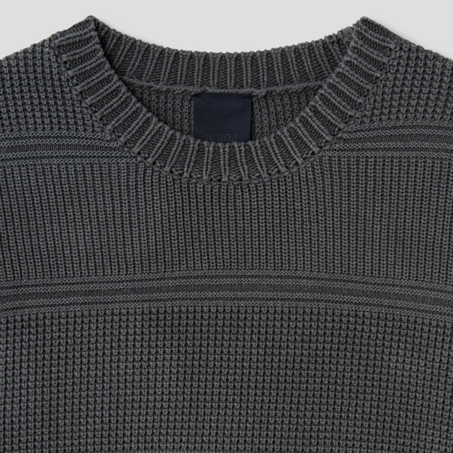 JUUN.J Mixed Texture Stripe Dyed Pullover Sweater – Ash