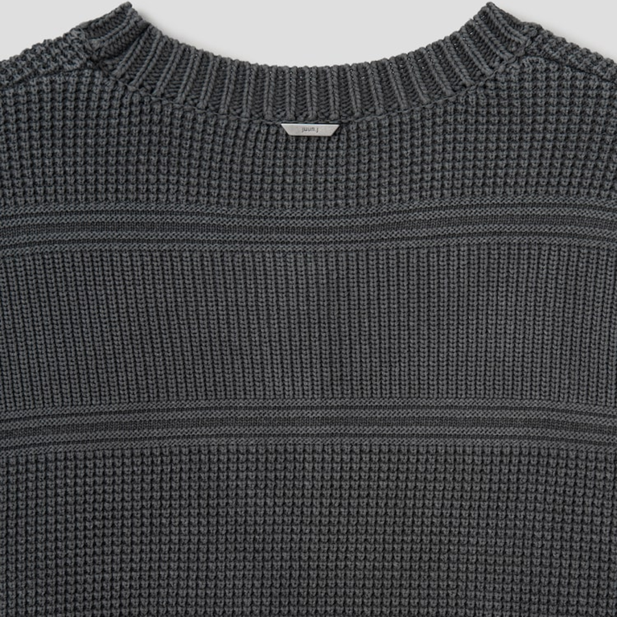 JUUN.J Mixed Texture Stripe Dyed Pullover Sweater – Ash