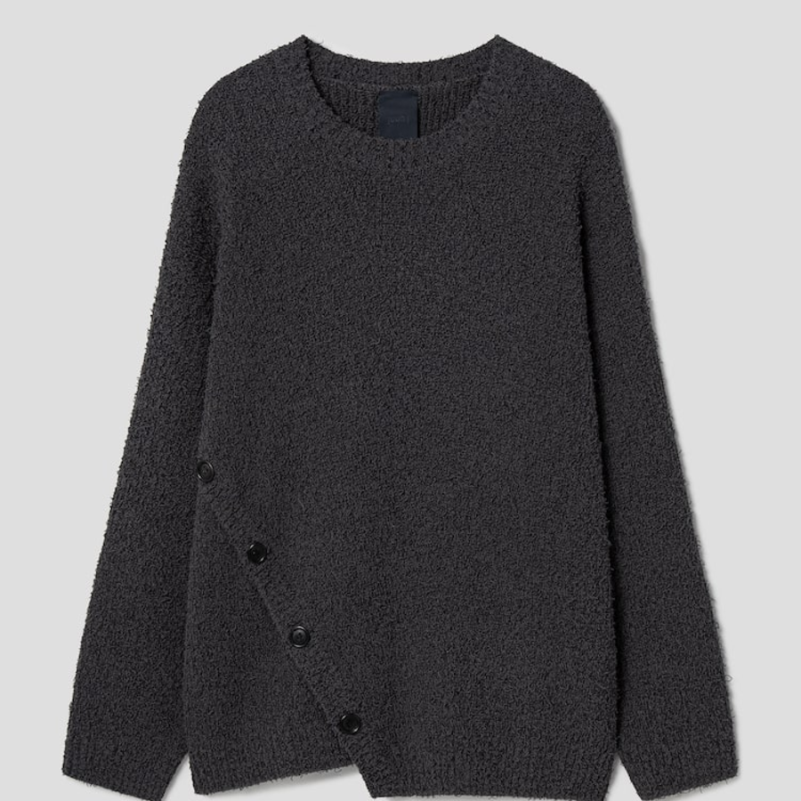 JUUN.J [CORE] Twist Detail Button Opening Pullover Jumper – Grey