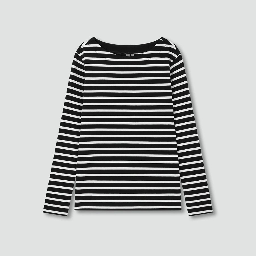 JAJU Boatneck Cotton Stretch Long Sleeve T-Shirt – Black