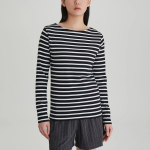 JAJU Boatneck Cotton Stretch Long Sleeve T-Shirt – Black