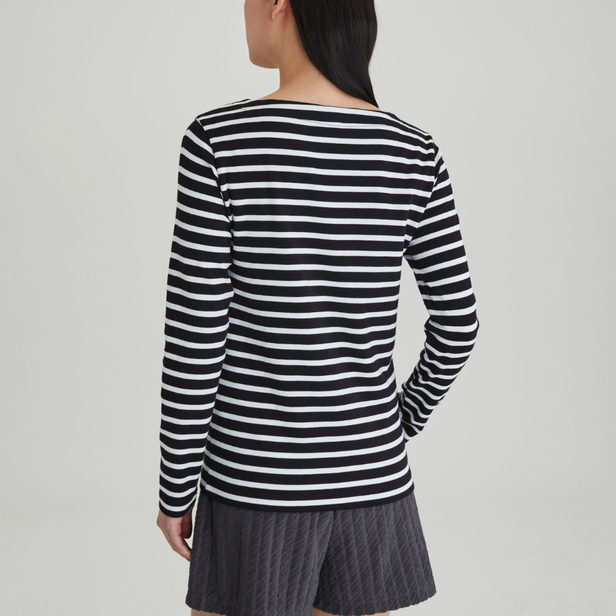 JAJU Boatneck Cotton Stretch Long Sleeve T-Shirt – Black