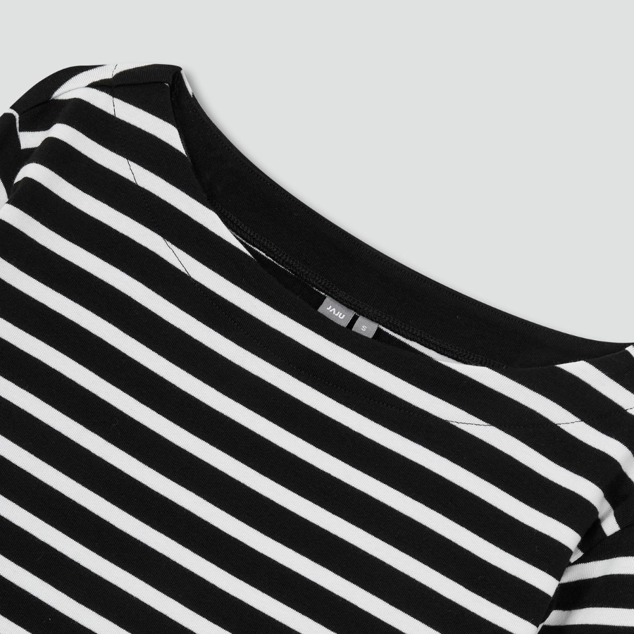 JAJU Boatneck Cotton Stretch Long Sleeve T-Shirt – Black