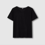 JAJU Cotton Twisted Yarn U-Neck Short Sleeve T-Shirt – Black