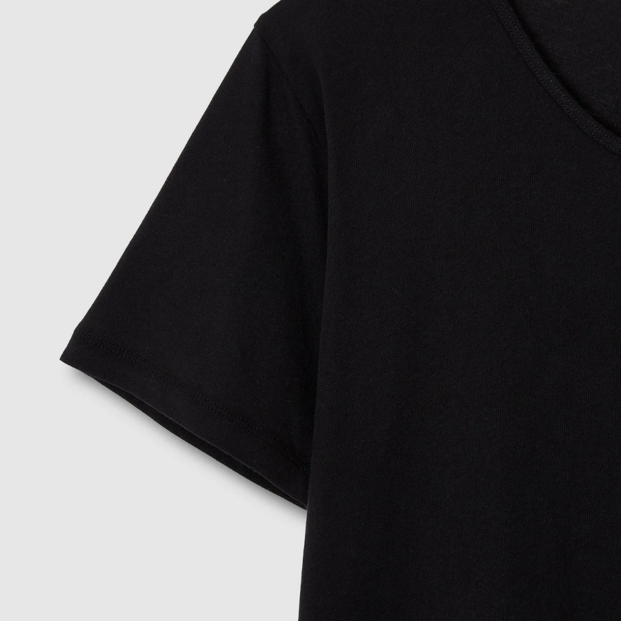 JAJU Cotton Twisted Yarn U-Neck Short Sleeve T-Shirt – Black