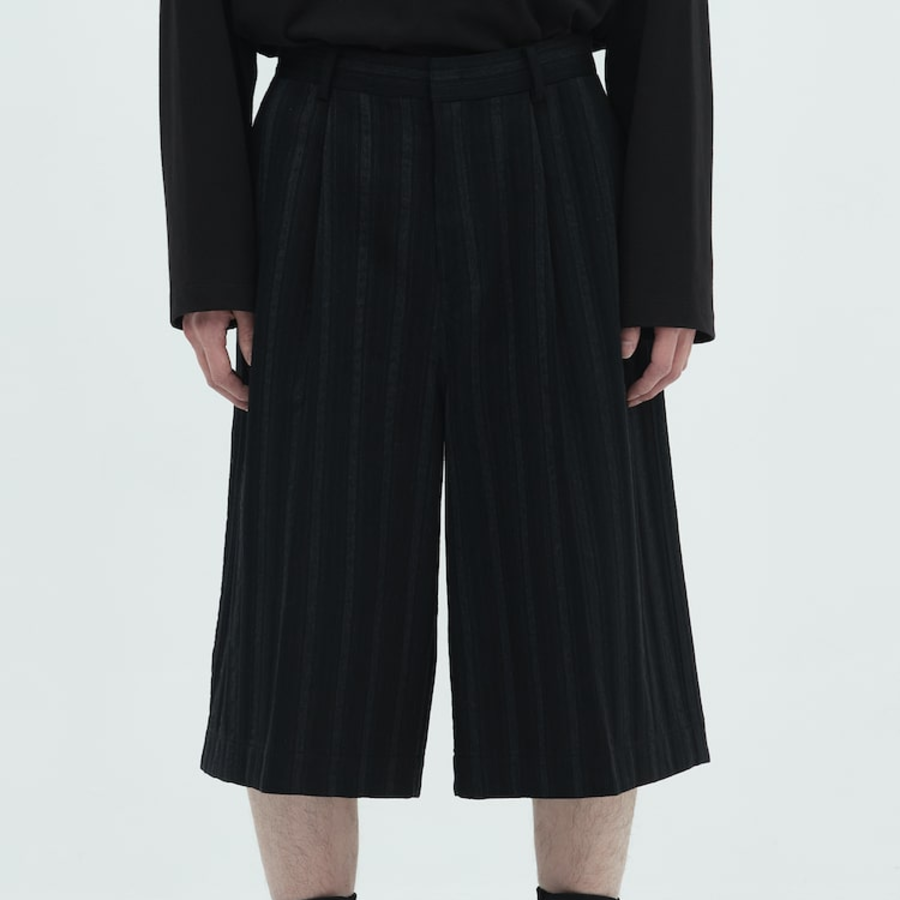 JUUN.J Wool Cotton Stripe Long Shorts – Black