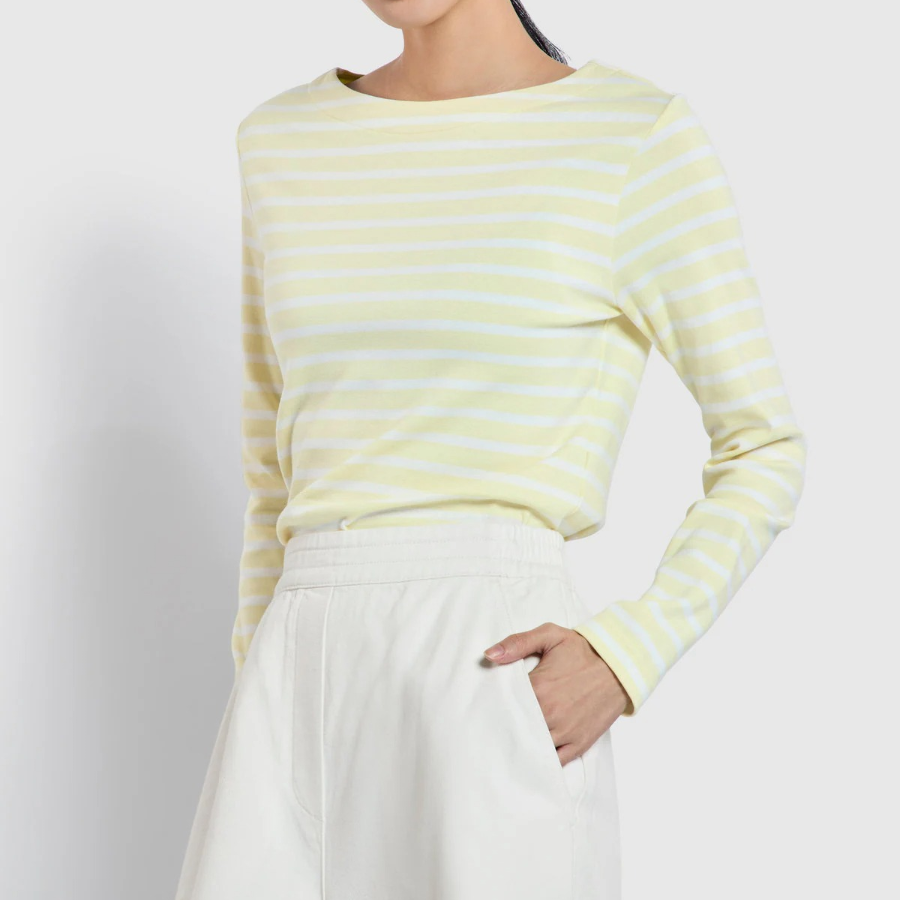 JAJU Boatneck Cotton Stretch Long Sleeve T-Shirt – Yellow