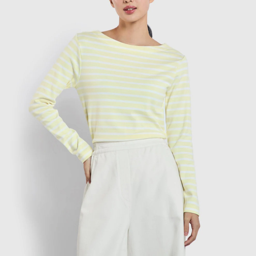 JAJU Boatneck Cotton Stretch Long Sleeve T-Shirt – Yellow