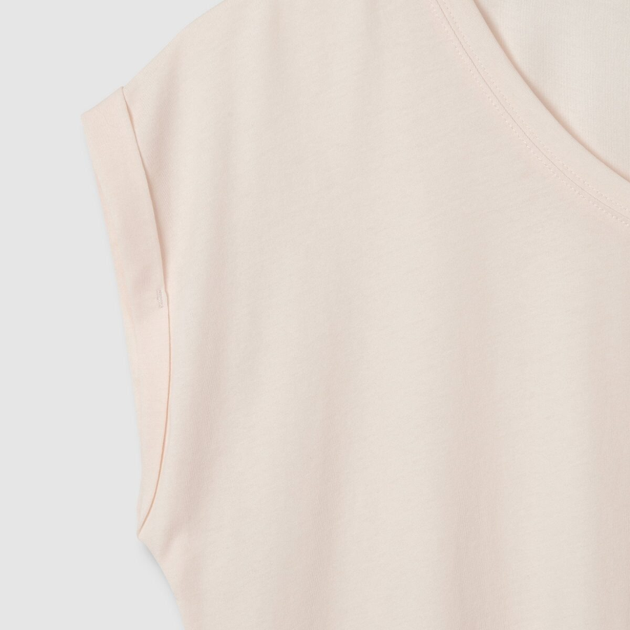 JAJU V-Neck Turn-Up T-Shirt – Pink