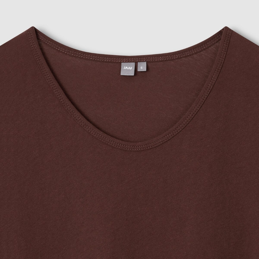 JAJU Cotton Ganggyeon U-Neck T-Shirt – Brown