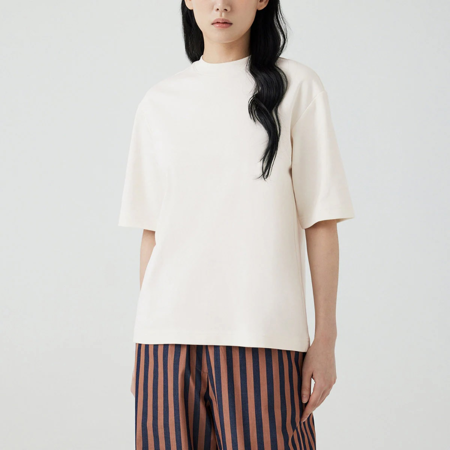JAJU Cotton Mock Neck T-Shirt – Ivory