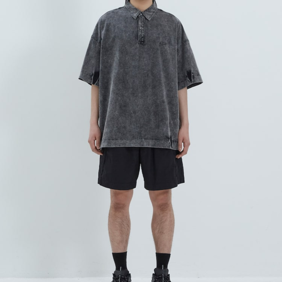 JUUN.J Dyed Nylon Diagonal Cut Side-Open Shorts – Black