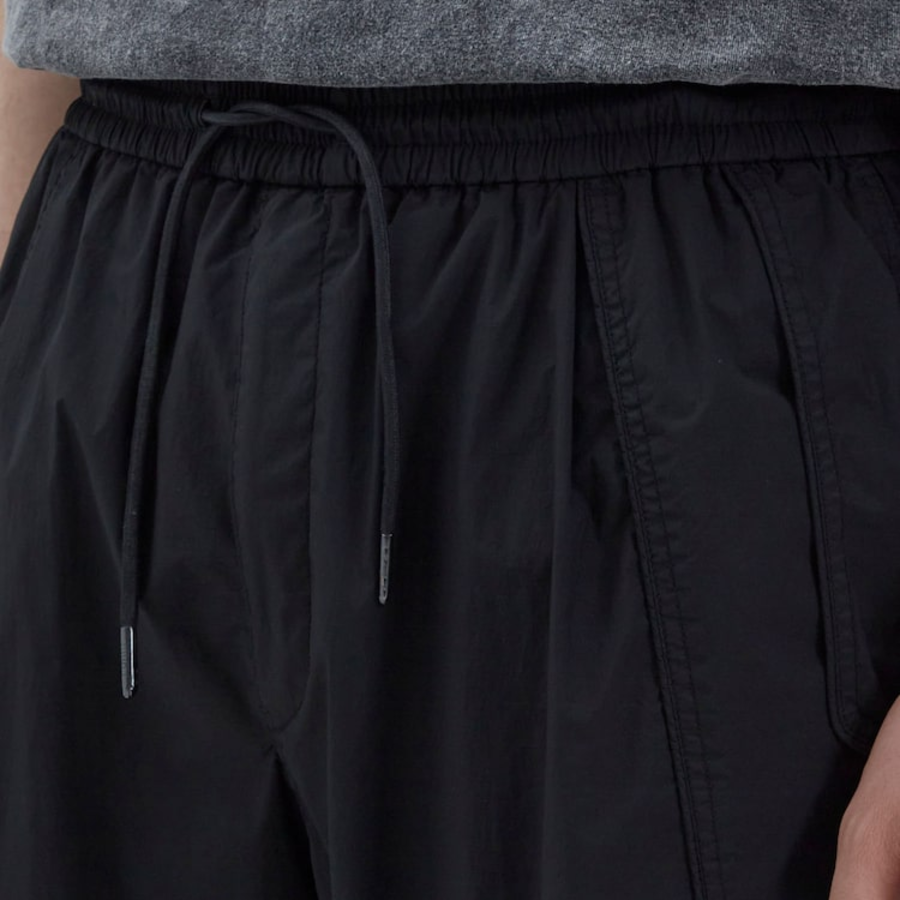 JUUN.J Dyed Nylon Diagonal Cut Side-Open Shorts – Black