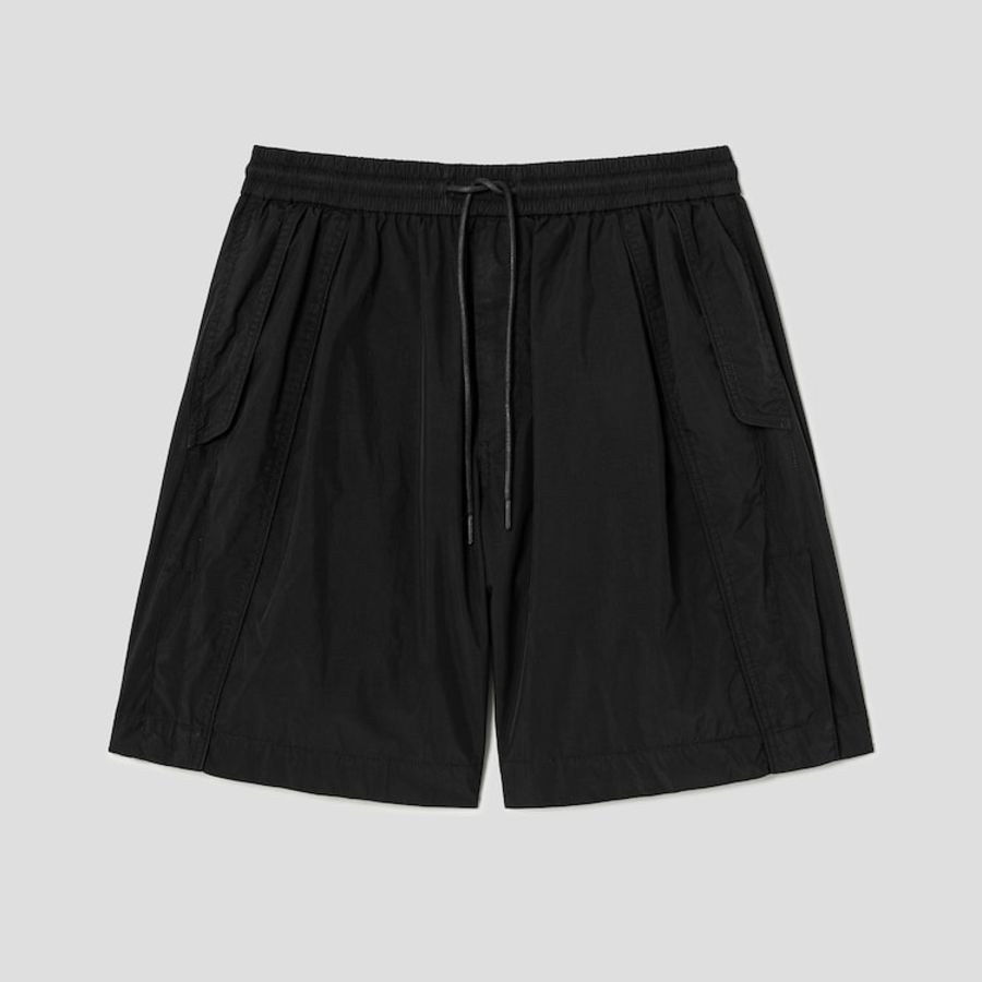 JUUN.J Dyed Nylon Diagonal Cut Side-Open Shorts – Black