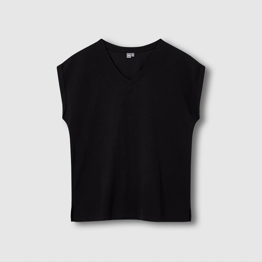 JAJU V-Neck Turn-Up T-Shirt – Black