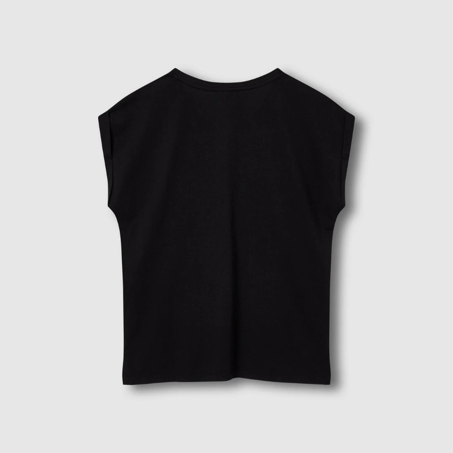 JAJU V-Neck Turn-Up T-Shirt – Black