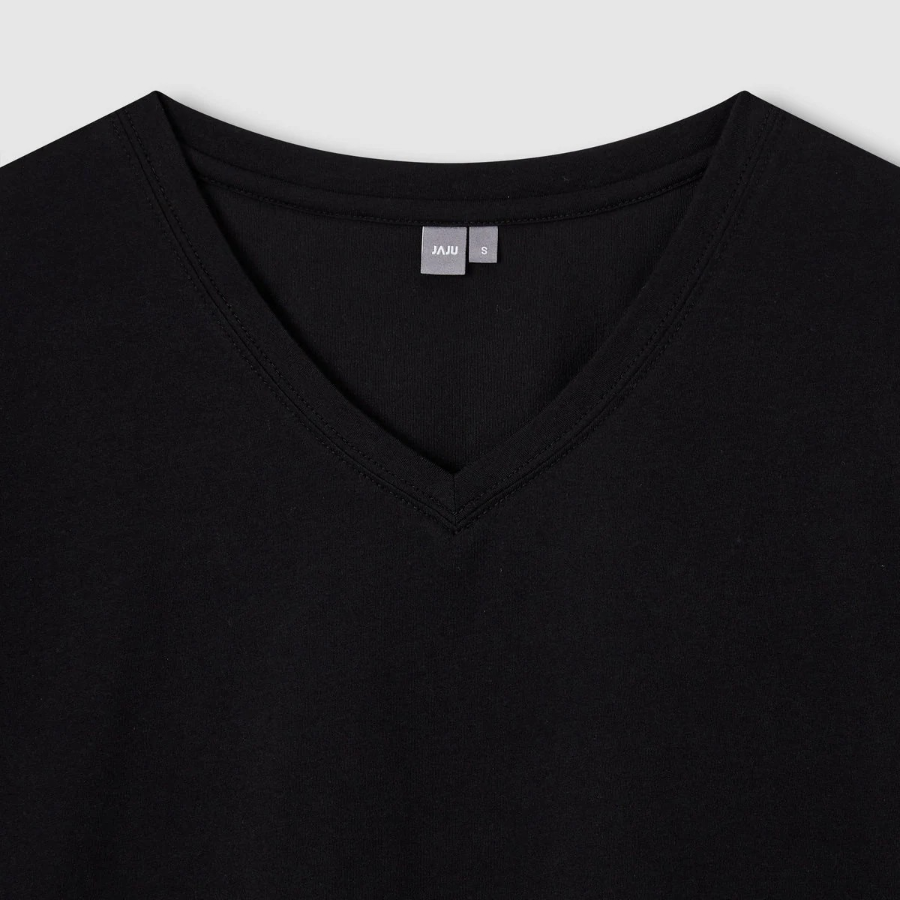 JAJU V-Neck Turn-Up T-Shirt – Black