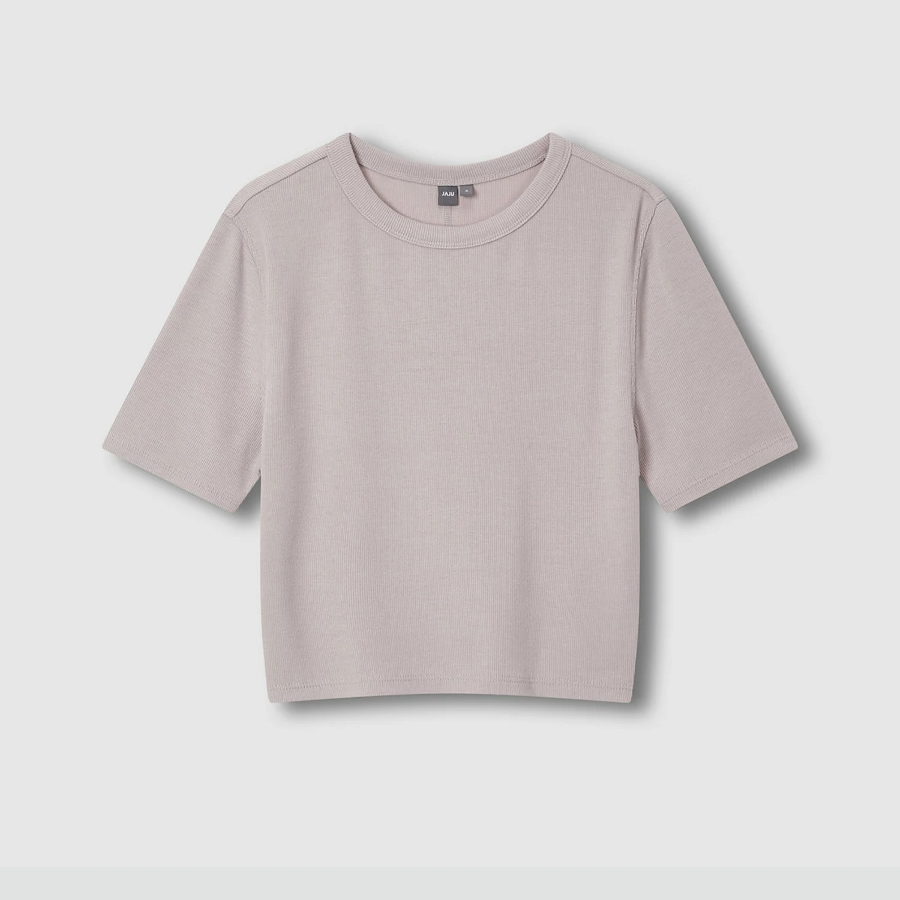 JAJU Ribbed Crop Short-Sleeve T-Shirt – Dark Pink