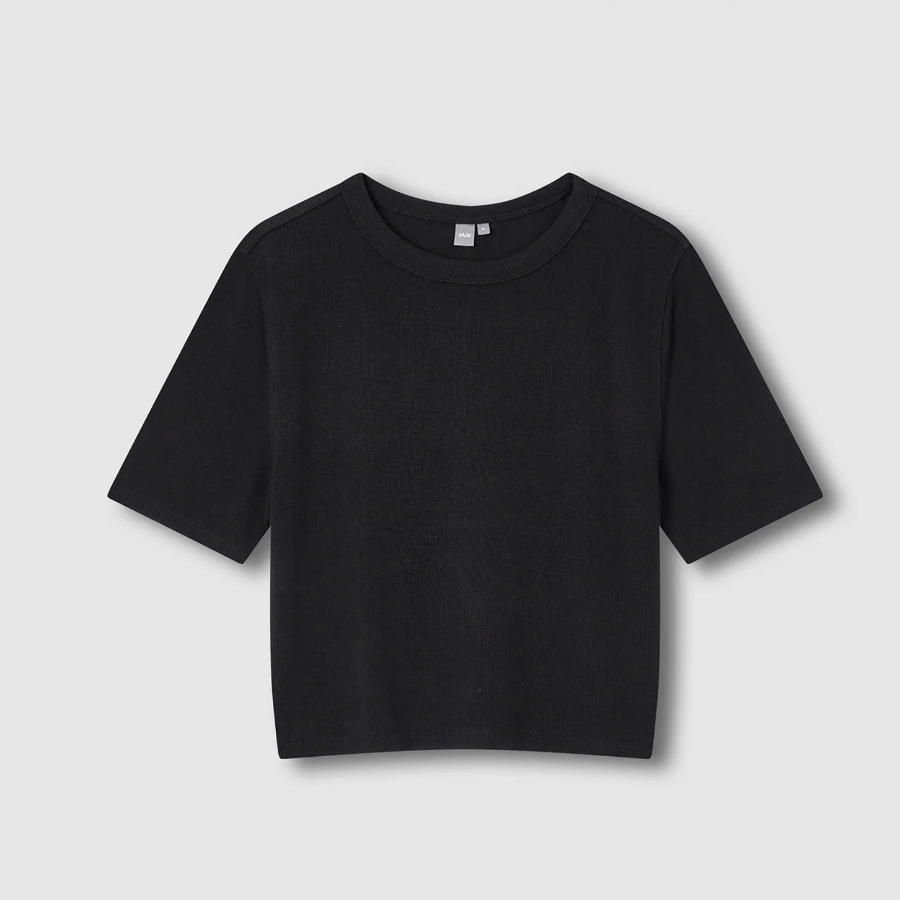 JAJU Ribbed Crop Short-Sleeve T-Shirt – Black