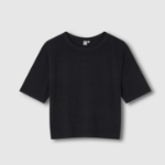 JAJU Ribbed Crop Short-Sleeve T-Shirt – Black