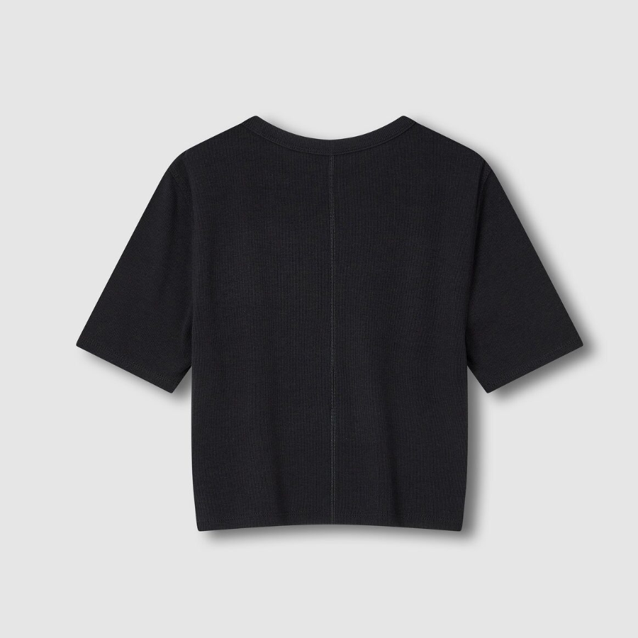 JAJU Ribbed Crop Short-Sleeve T-Shirt – Black