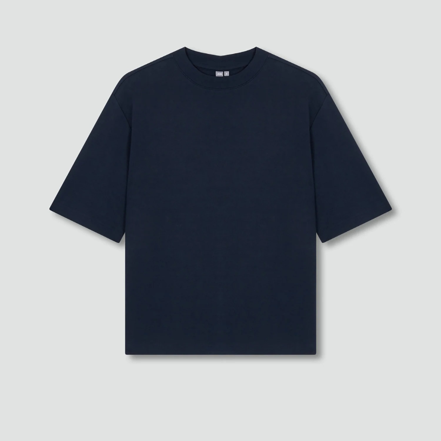 JAJU Cotton Mock Neck Short-Sleeve T-Shirt – Navy