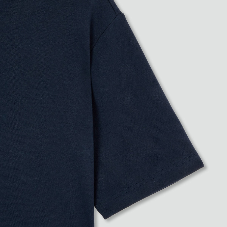 JAJU Cotton Mock Neck Short-Sleeve T-Shirt – Navy