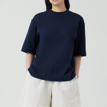 JAJU Cotton Mock Neck Short-Sleeve T-Shirt – Navy