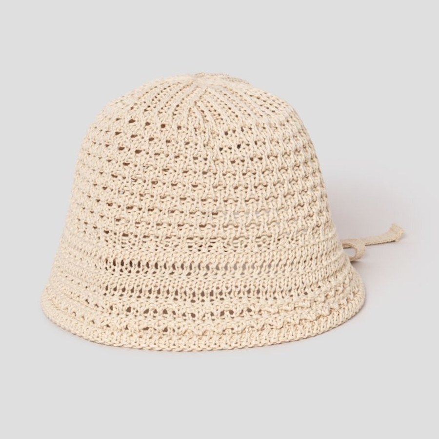 8 seconds Knit Openwork Bonnet Hat — Beige