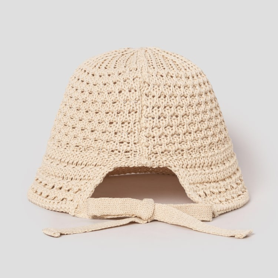 8 seconds Knit Openwork Bonnet Hat — Beige