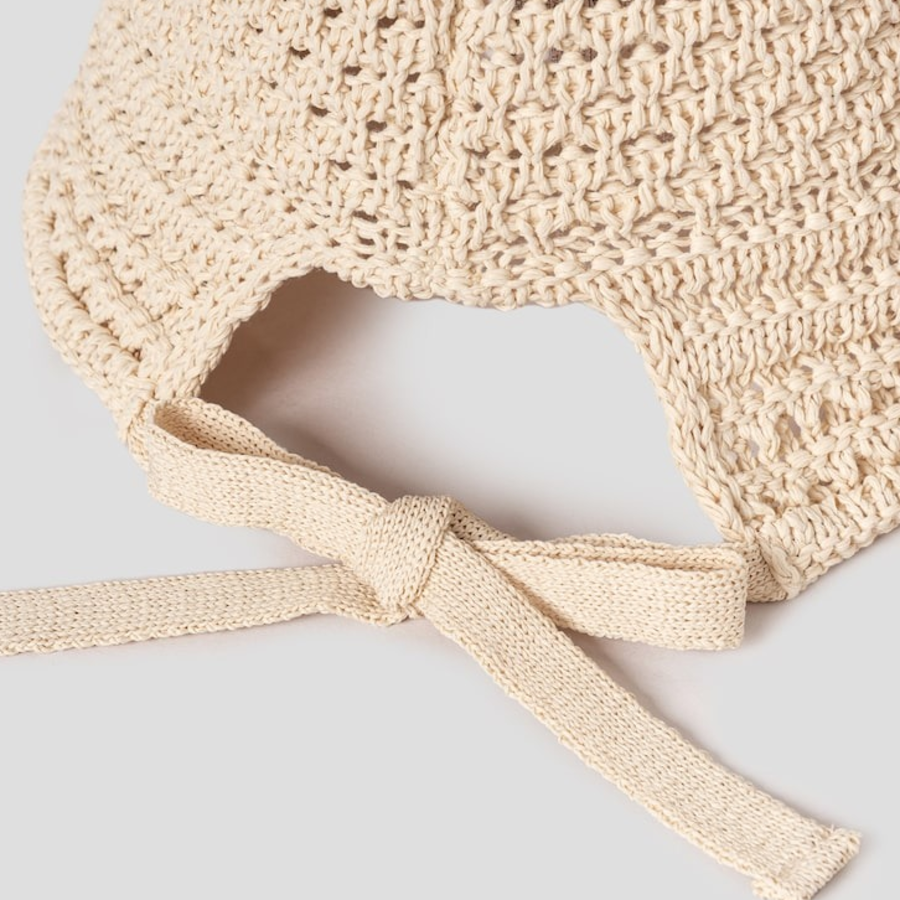 8 seconds Knit Openwork Bonnet Hat — Beige