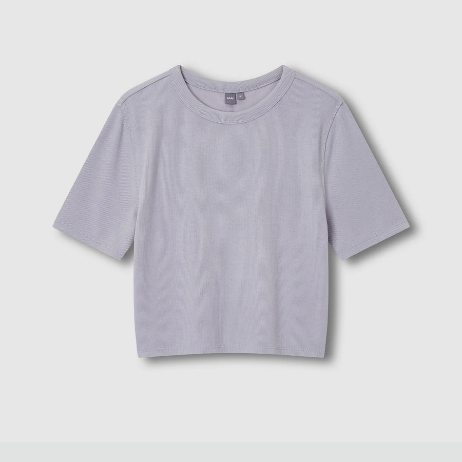 JAJU Ribbed Crop Short Sleeve T-Shirt – Light Grey