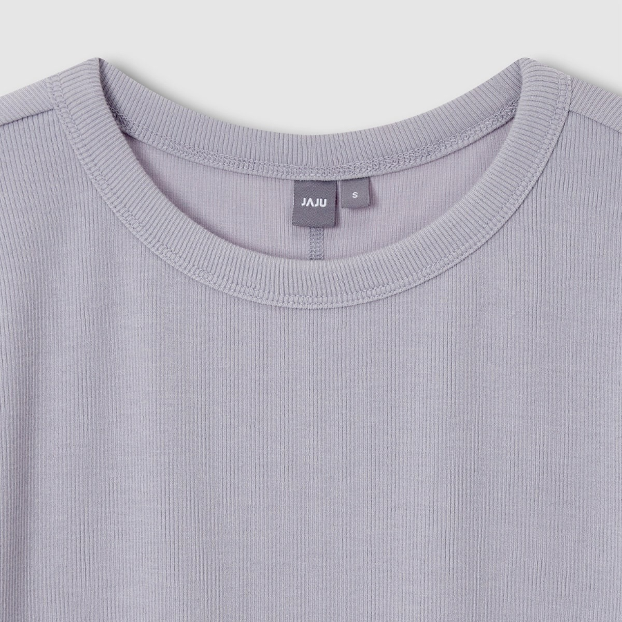 JAJU Ribbed Crop Short Sleeve T-Shirt – Light Grey