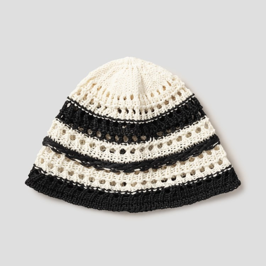 8 seconds Summer Knit Stripe Bucket Hat — Ivory