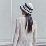 8 seconds Summer Knit Stripe Bucket Hat — Ivory