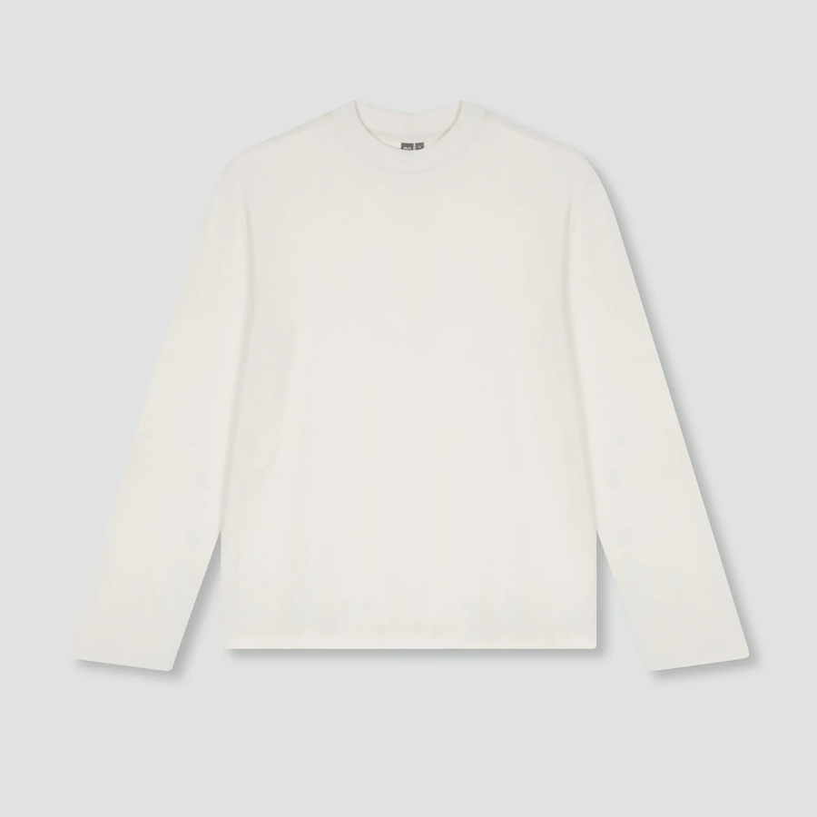 JAJU Cotton Mock Neck Long Sleeve T-Shirt – Ivory