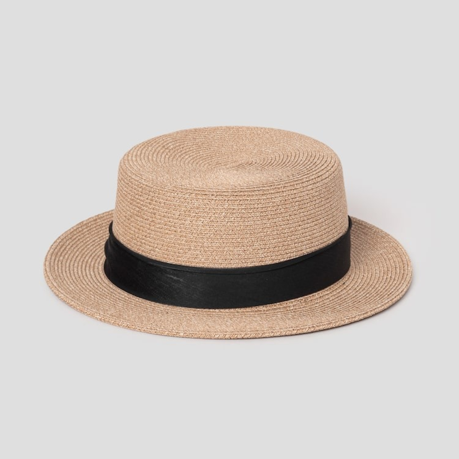 8 seconds Ribbon Boater Hat — Beige