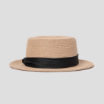 8 seconds Ribbon Boater Hat — Beige