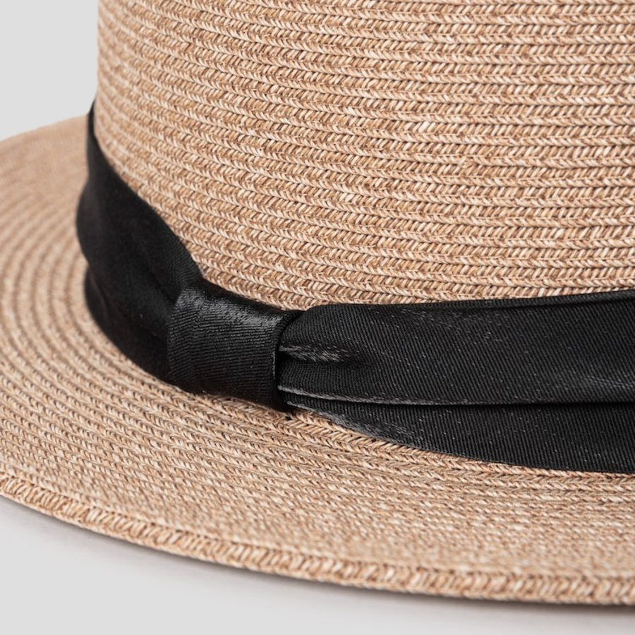 8 seconds Ribbon Boater Hat — Beige
