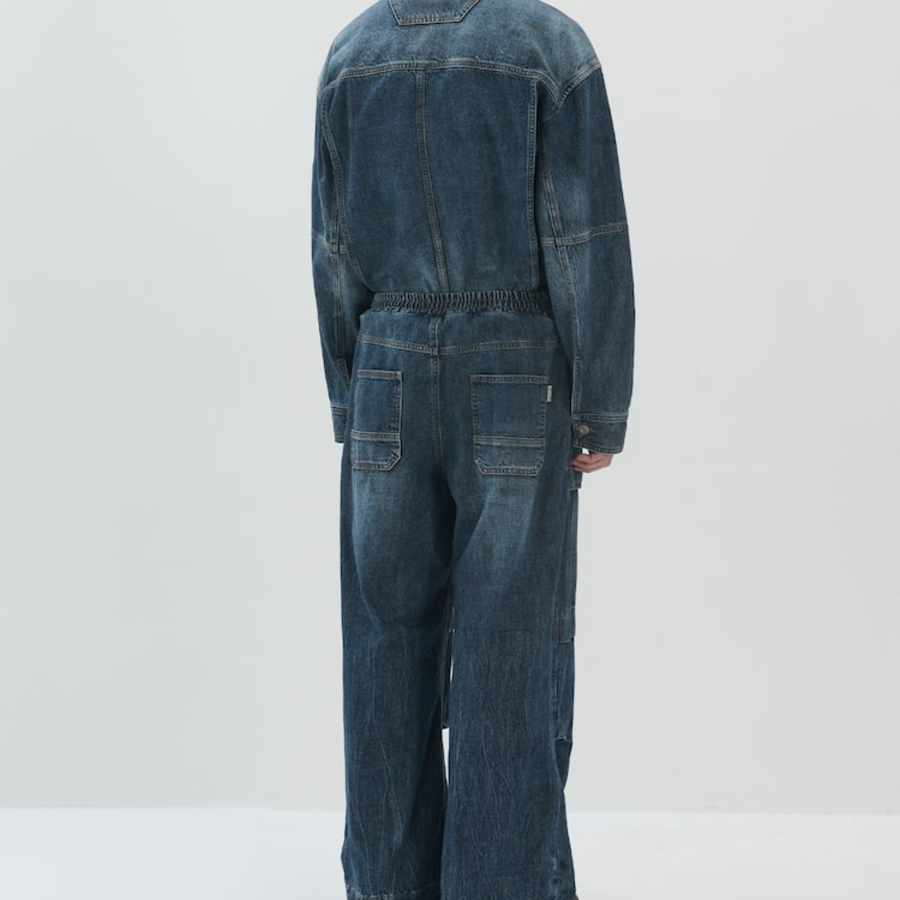 JUUN.J Velvet Denim Combination Jumpsuit – Blue