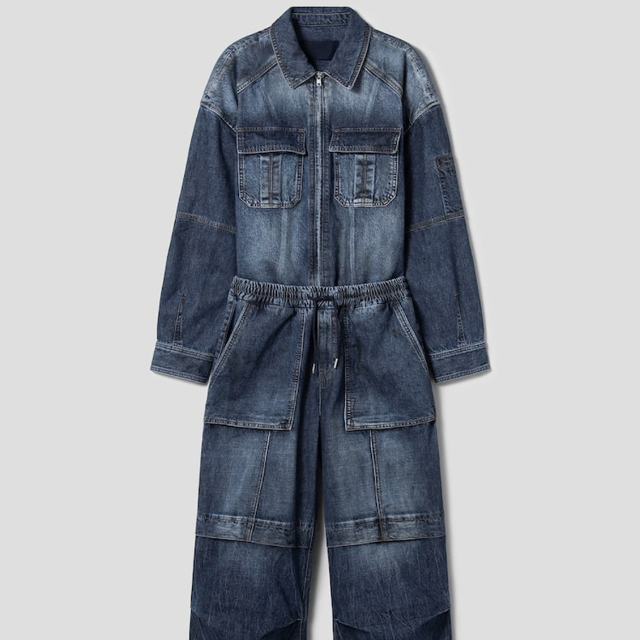 JUUN.J Velvet Denim Combination Jumpsuit – Blue