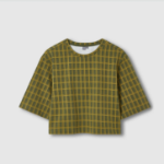 JAJU Check Crop Loose Fit T-Shirt – Dark Khaki