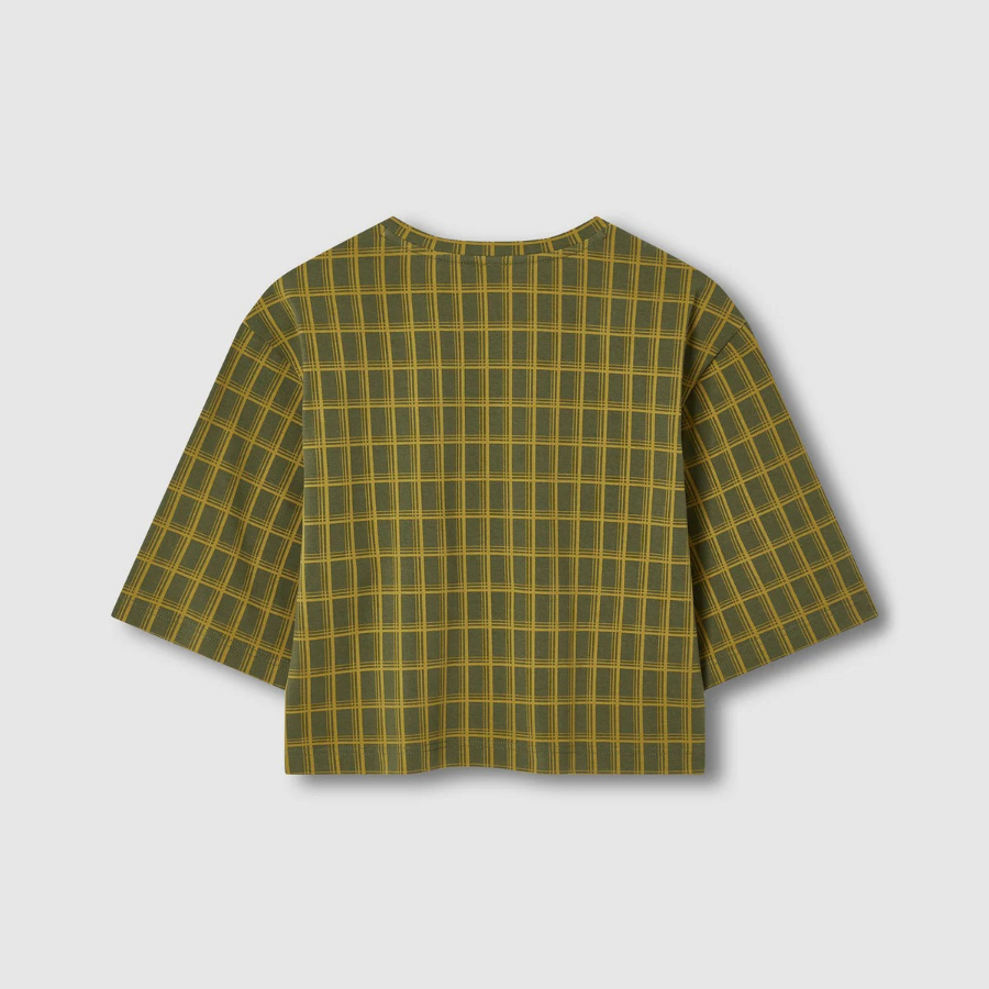 JAJU Check Crop Loose Fit T-Shirt – Dark Khaki