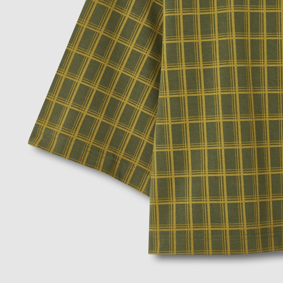 JAJU Check Crop Loose Fit T-Shirt – Dark Khaki