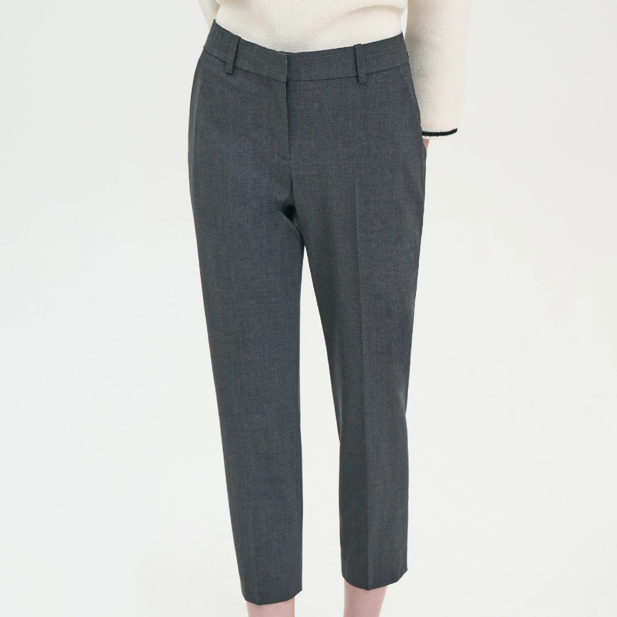 Theory Women Good Wool Treeca Slim Straight Pants - Charcoal Melange