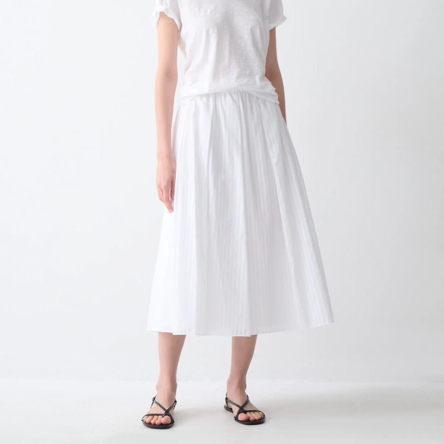 Theory Women Linear Cotton Pleated Pull On Skirt - White