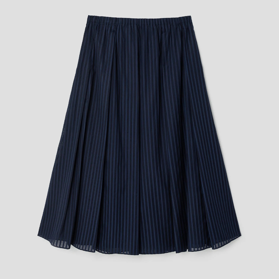 Theory Women Linear Cotton Pleated Pull On Skirt - Nocturne Navy