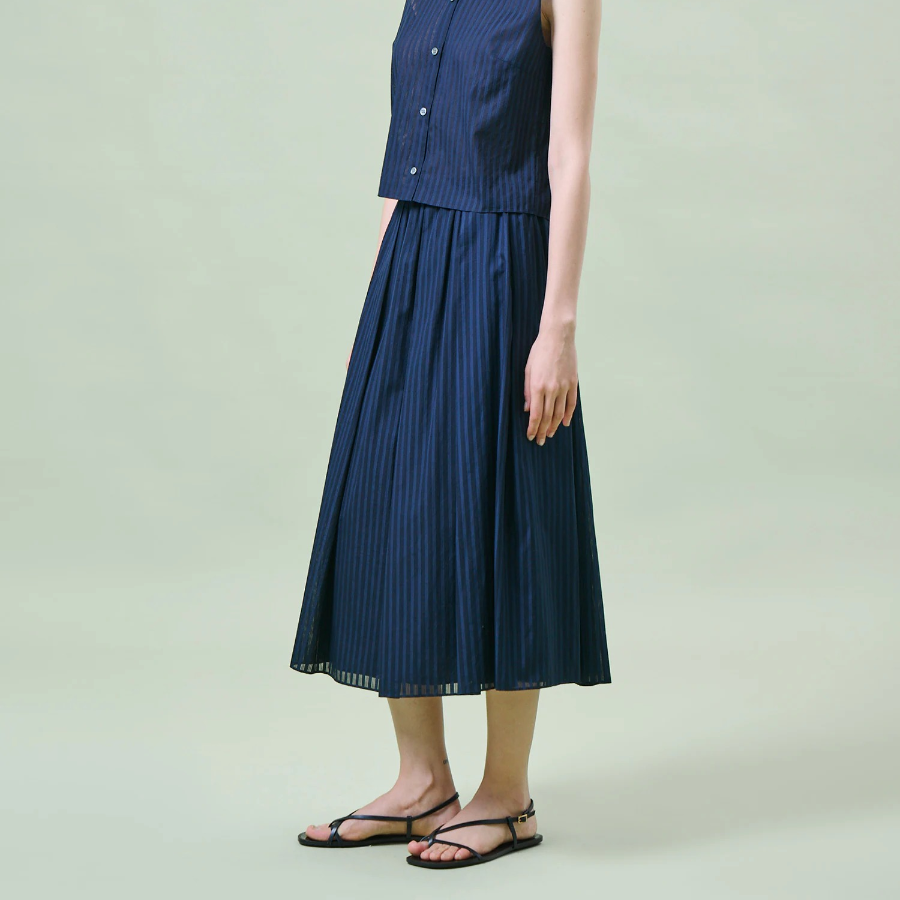 Theory Women Linear Cotton Pleated Pull On Skirt - Nocturne Navy
