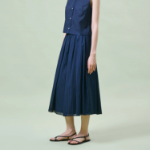 Theory Women Linear Cotton Pleated Pull On Skirt - Nocturne Navy
