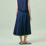 Theory Women Linear Cotton Pleated Pull On Skirt - Nocturne Navy